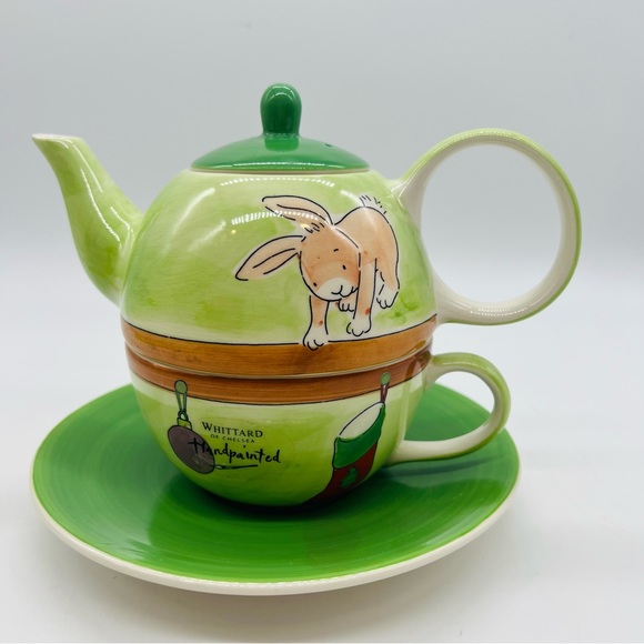 WHITTARD OF CHELSEA JANE MASSEY Tea For One BUNNY RABBIT GREEN Complete - Picture 1 of 8